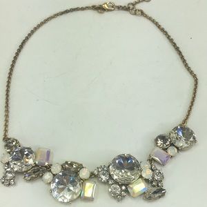 J Crew crystal statement necklace clear pink clear crystals 16"-19"